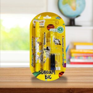 Good Morning Cartridge Fountain Pen (Pack of 2 Fountain Pen & Erasable Pen) Ink Color - Blue - Yellow